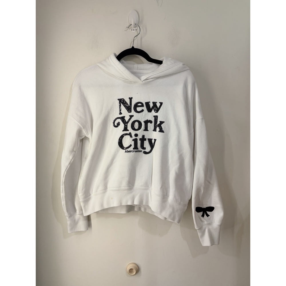 Abercrombie Kids NYC Hoodie 13/14 White Graphic Pullover Bow Sleeve Youth L